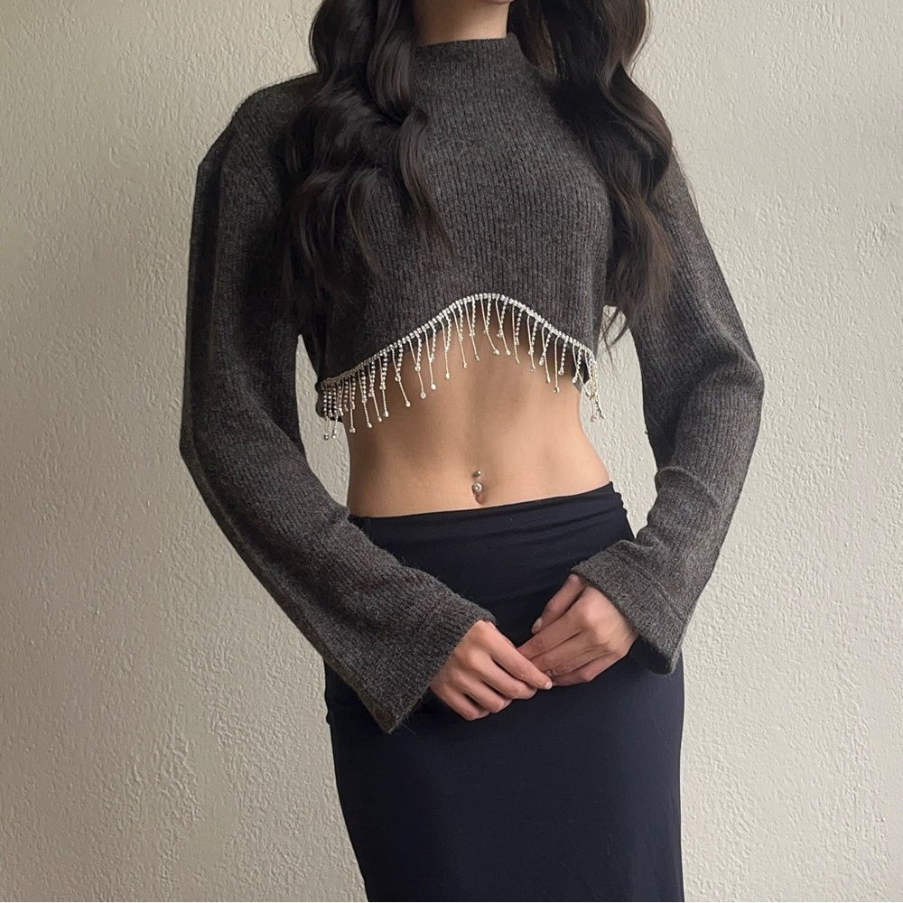 Soft Dark Grey Seamless Sweater with Diamonds💎 ✨💎✨💎✨
